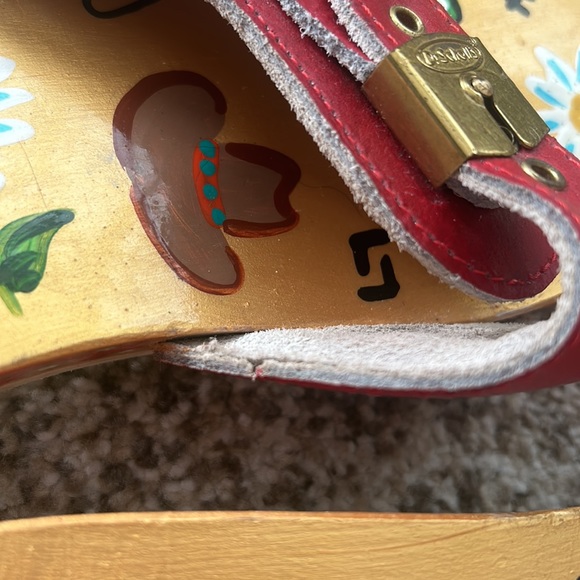VTG Dr Scholls Hand Painted Floral Western Cowboy Boot EUC Wood Sandals Clogs 8 - Picture 11 of 16